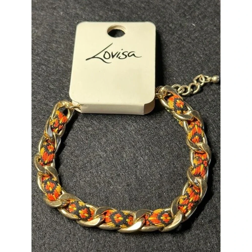 Lovisa Gold Chain Braided Cord Bracelet Orange Black Boho Style New with Tags